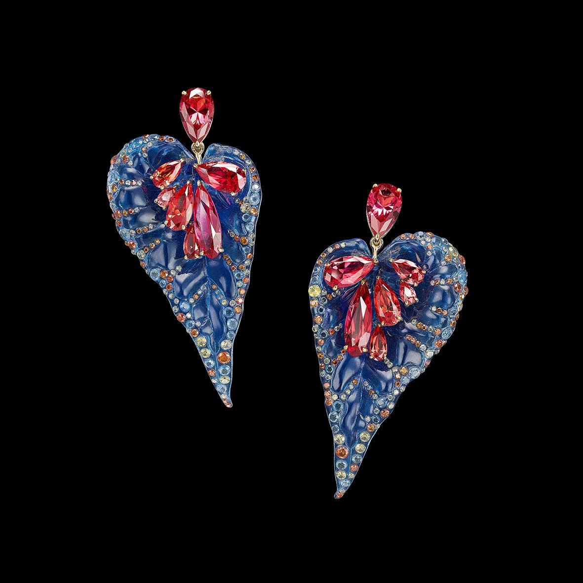 Ruby Blue Spirulina Begonia Earrings